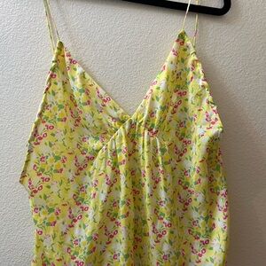 Free People Yellow Floral V-Neck Spaghetti-Strap Cami with Pink & Green Accents